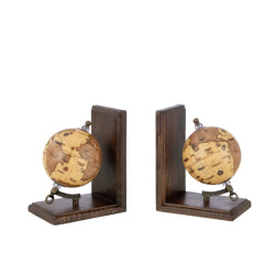 J-Line Bookend world globe wood orange/brown