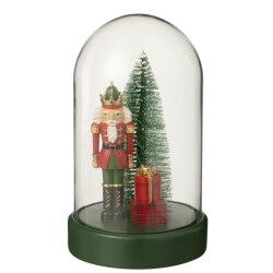 J-Line Decorative bell jar led nutcracker + tree + gifts limepowder christmas red/dark green