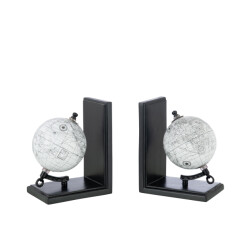 J-Line Bookend world globe wood grey/black