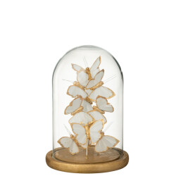 J-Line Decorative bell jar butterfly glass white/gold colored medium
