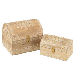 J-Line Set of 2 box rectangle beads mango wood natural/white