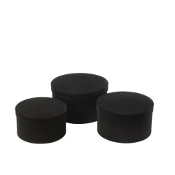 J-Line Set of 3 box round flat velvet paper black