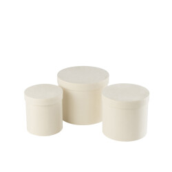 J-Line Set of 3 box round velvet paper white