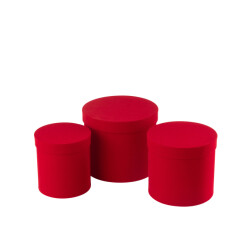J-Line Set of 3 box round velvet paper red
