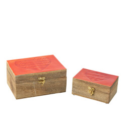 J-Line Set of 2 boxes heart mango wood red