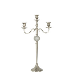 J-Line Candlestick on foot diamond sphere aluminium silver