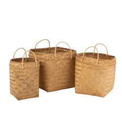 J-Line Set of 3 baskets square rattan natural