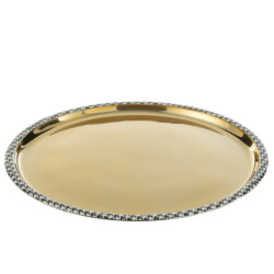 J-Line Tray round pied-de-poule stainless steel gold colored