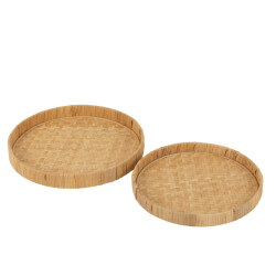 J-Line Set of 2 plates round bamboo/cane natural