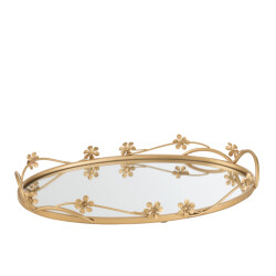 J-Line Tray mirroir oval flowers gold large