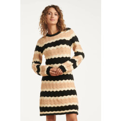 Smashed Lemon Damesgebreide jurk zand met golfpatroon pof... |