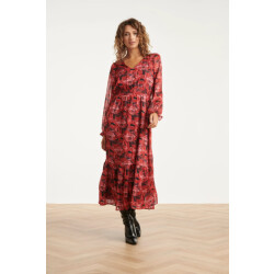 Smashed Lemon Lippenprint chiffon maxi jurk in rood en zwart |