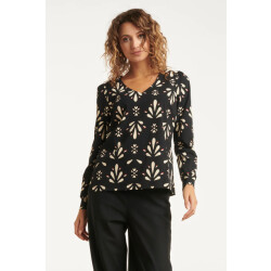 Smashed Lemon Zwart en wit getailleerde top met ornamentaal print in travelkwaliteit |