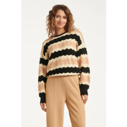 Smashed Lemon Damesgebreide top zand met golfpatroon pofm... |