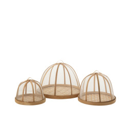 J-Line Set of 3 tray+foodcover bamboo natural/white