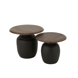 J-Line Set of 2 side table oval iron dark brown