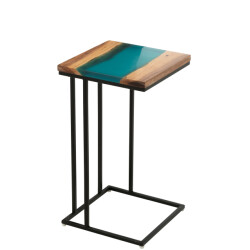 J-Line Side table square acacia wood/resin natural/blue