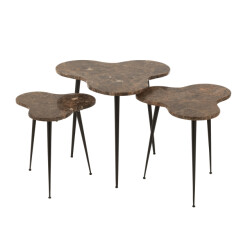 J-Line Set of 3 side tables bee marble/metal brown/black