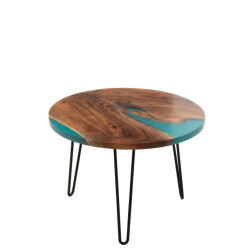J-Line Side table round acacia wood/resin natural/blue