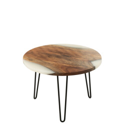 J-Line Side table round acacia wood/resin natural/white