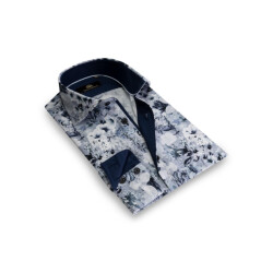 Circle of Gentlemen Lars allover print overhemd in stretch kwaliteit
