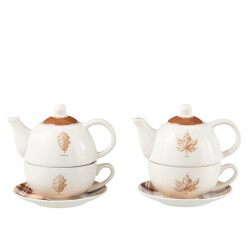J-Line Tea for one leaf windownbox ceranmics brown assortment of 2