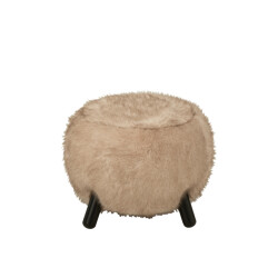 J-Line Stool fur with wooden legs wood taupe