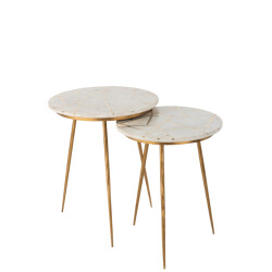 J-Line Set of two sidetable marble/iron gold/white
