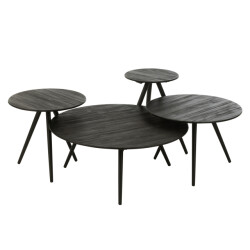 J-Line Set of 4 tables round recycle teak black