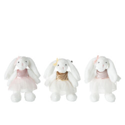 J-Line Rabbit plush with dress polyester white assortment of 3