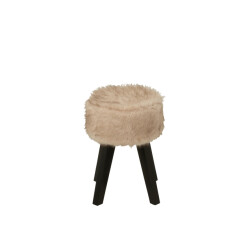 J-Line Stool fur with wooden legs wood taupe