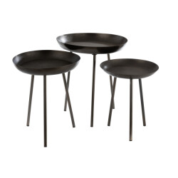 J-Line Set of 3 sidetables tray round metal matte dark grey