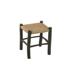 J-Line Stool square teak wood/seagrass black/natural