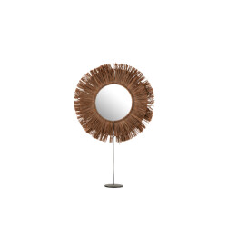 J-Line Mirror on foot round reed raffia brown