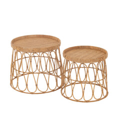 J-Line Set of 2 tables round rattan/plywood natural