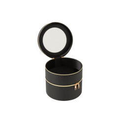 J-Line Cosmetic box round+mirror artificial leather black