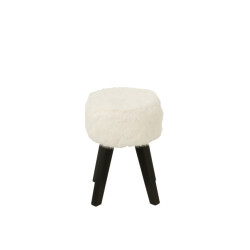 J-Line Stool fur with wooden legs wood white