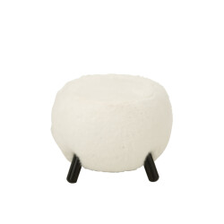 J-Line Stool fur with wooden legs wood white