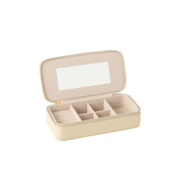 J-Line Jewellery box rectangle+mirror artificial leather beige