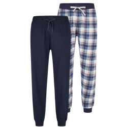 Phil & Co Heren pyjamabroek lang geruit/effen 2-pack