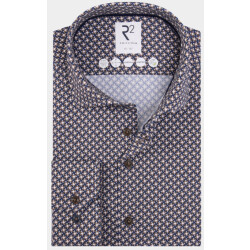 R2 Amsterdam Casual hemd lange mouw blue print on knitted 130.wsp.008/045