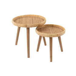 J-Line Set of 2 side tables lurne rattan/fir wood natural