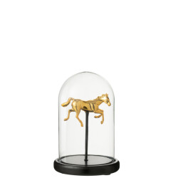 J-Line Decorative bell jar horse glass gold colored/black small