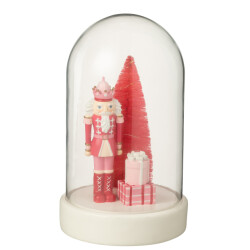 J-Line Decorative bell jar led nutcracker + tree + gifts limepowder white/pink