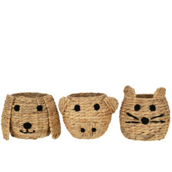 J-Line Basket cat/dog/pig water hyacinth natural assortment of 3