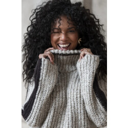 Geisha 54562-23 720 pullover stripe at sleeve sand melange/brown