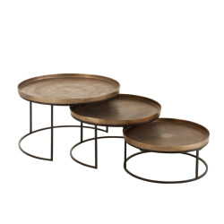 J-Line Set of 3 side tables round aluminium rust