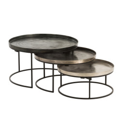 J-Line Set of 3 side tables round aluminium black/mix