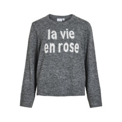 Vila vimelie o-neck l/s detail knit top/ 14110525 medium grey melange