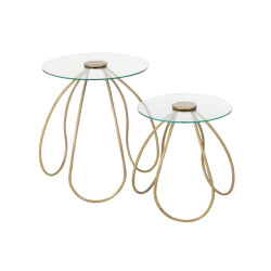 J-Line Set of 2 side tables round metal/glass gold